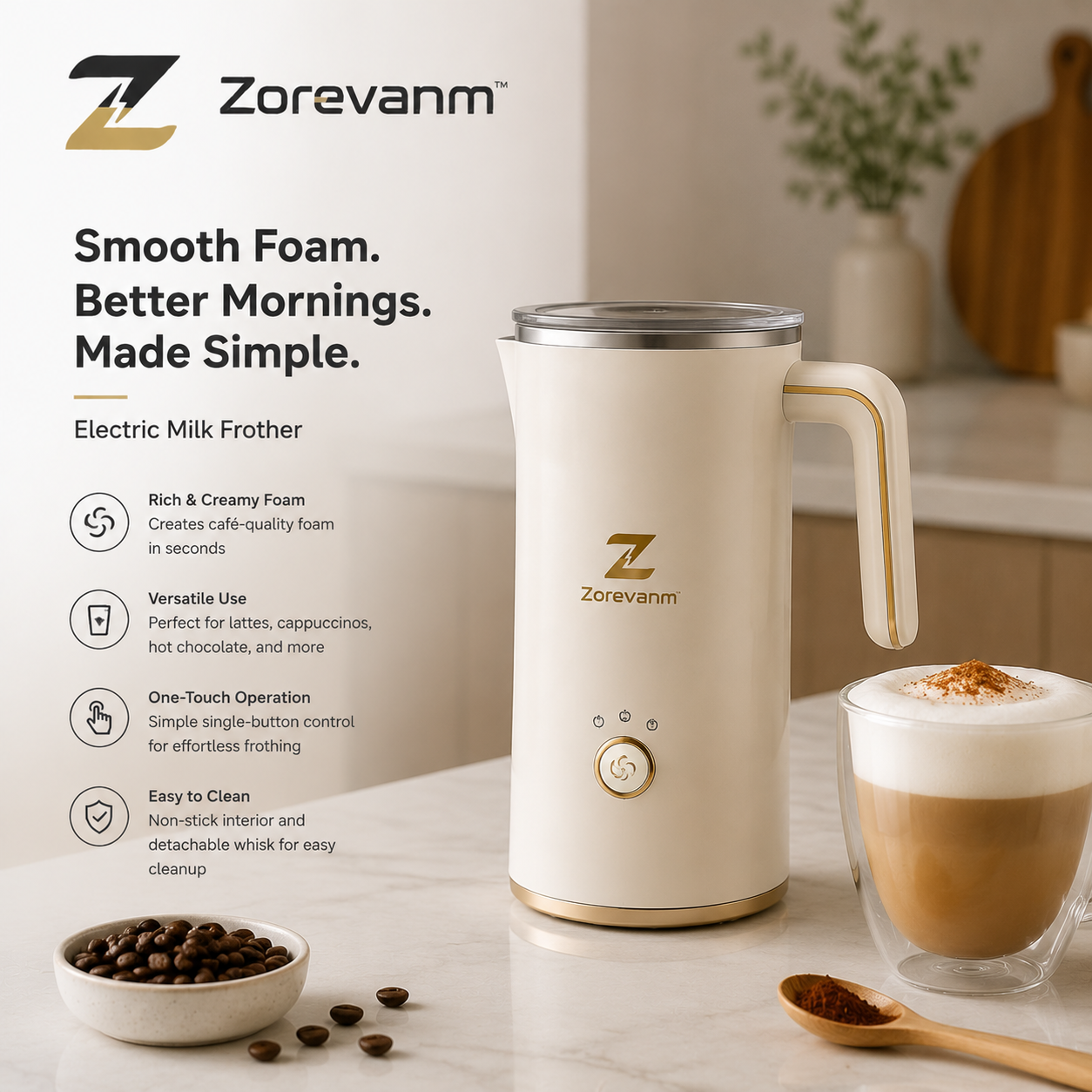 Zorevanm™ AeroFoam Barista Electric Milk Frother