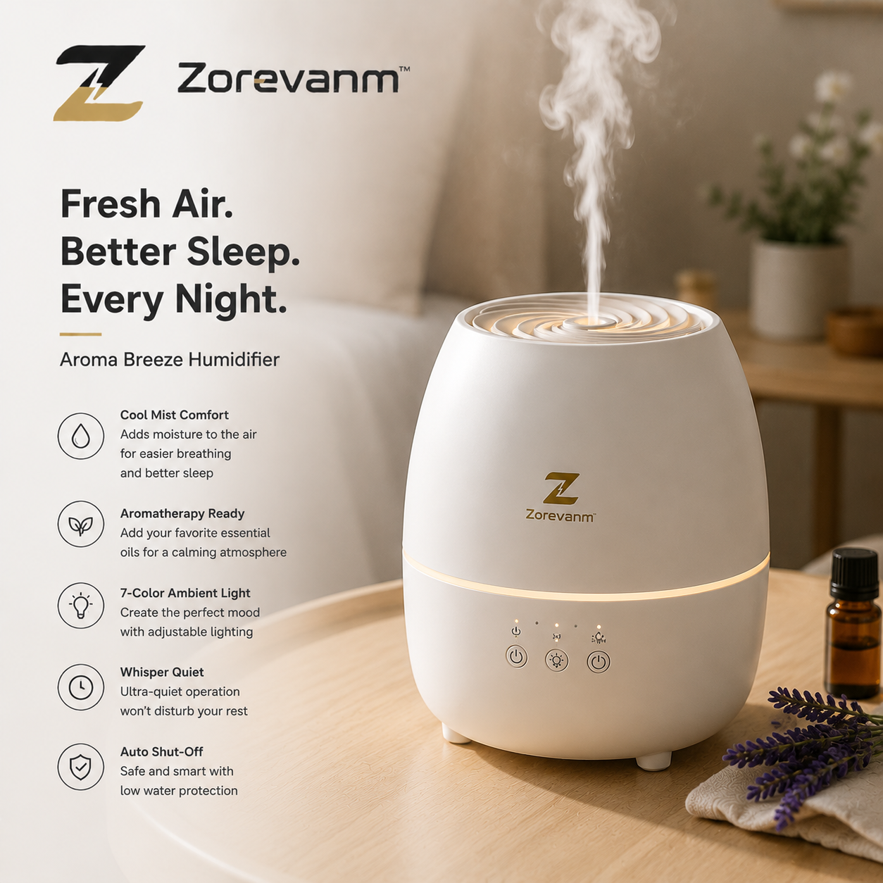 Zorevanm™ AromaBreeze SleepMist Humidifier Pro